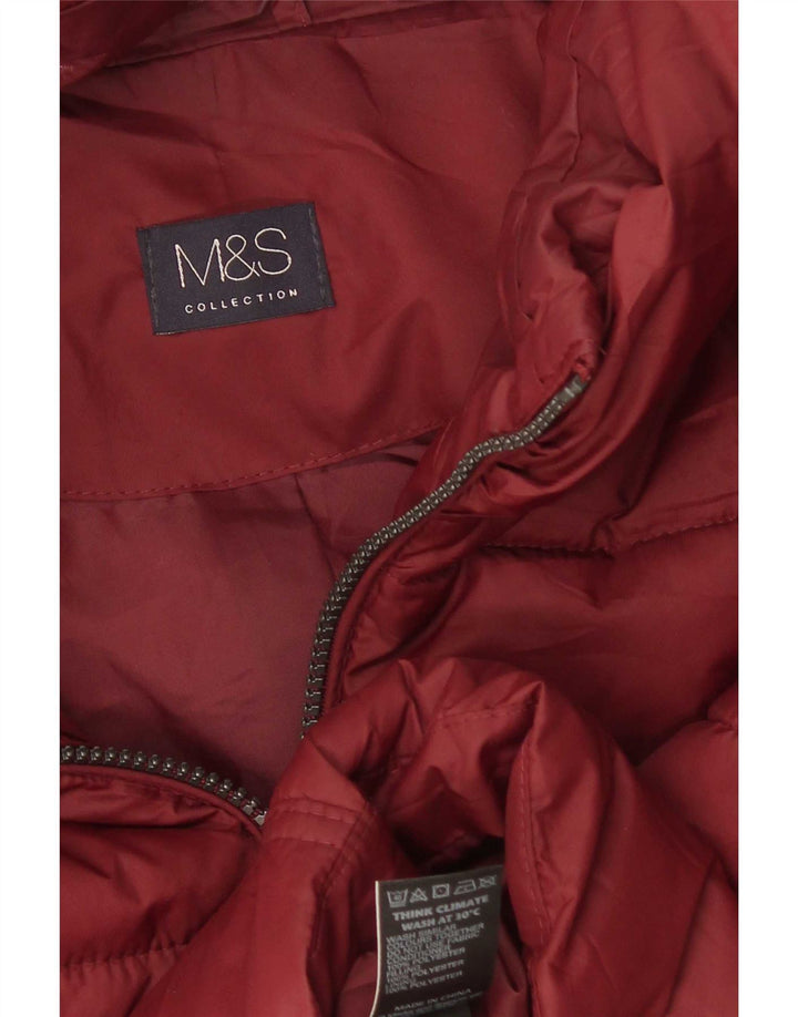 Marks & Spencer Chaqueta acolchada con capucha para mujer UK 42 Poliéster burdeos mediano