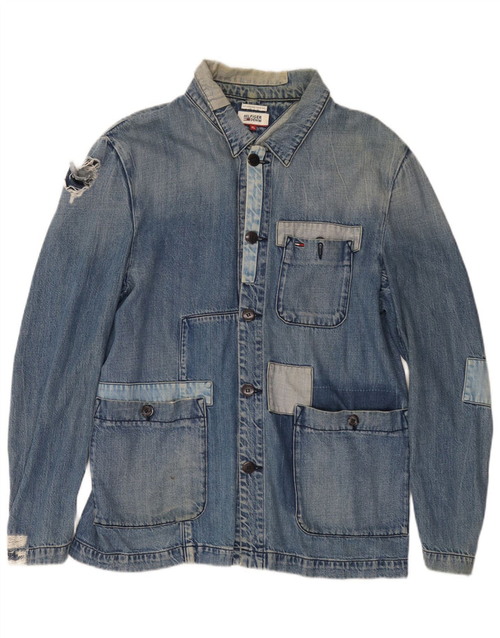 Tommy Hilfiger Chaqueta Vaquera Desgastada para Mujer UK 40 XL Azul Patchwork