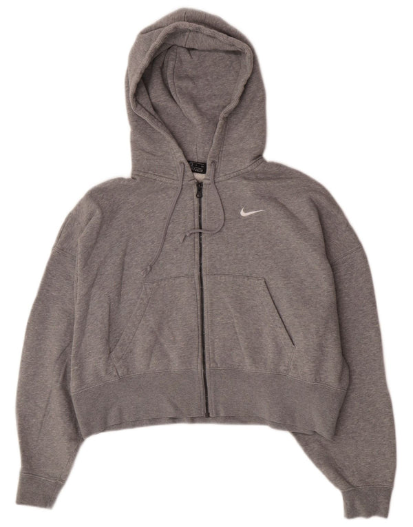 Nike - Sudadera con capucha para mujer, ajuste relajado, con cremallera, talla 10, talla pequeña, color gris, algodón deportivo