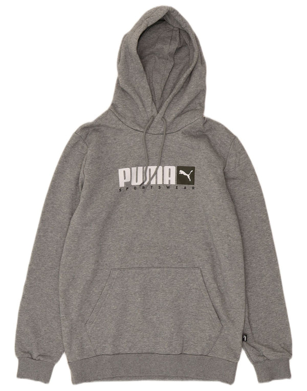 Puma Sudadera con capucha gráfica para hombre Jersey pequeño de algodón gris
