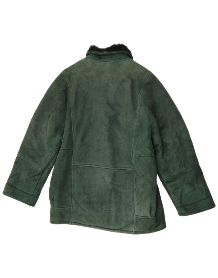 Vintage mujer suelta ajuste shearling chaqueta IT 46 grande verde shearling