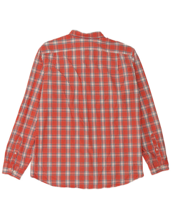 EDDIE BAUER Camisa alta de corte clásico para hombre XL Algodón a cuadros naranja