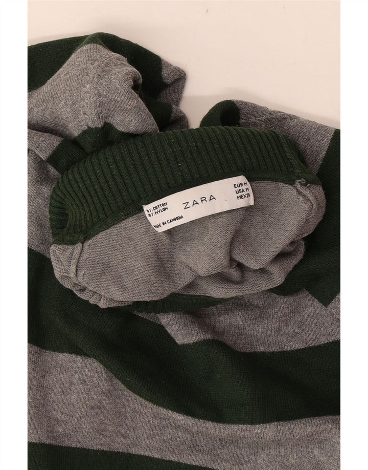 Zara - Jersey con cuello vuelto para mujer, talla 42, algodón a rayas, color gris medio