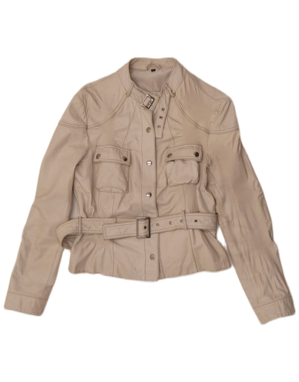 Vintage mujer cuero Racer chaqueta IT 46 cuero blanco grande