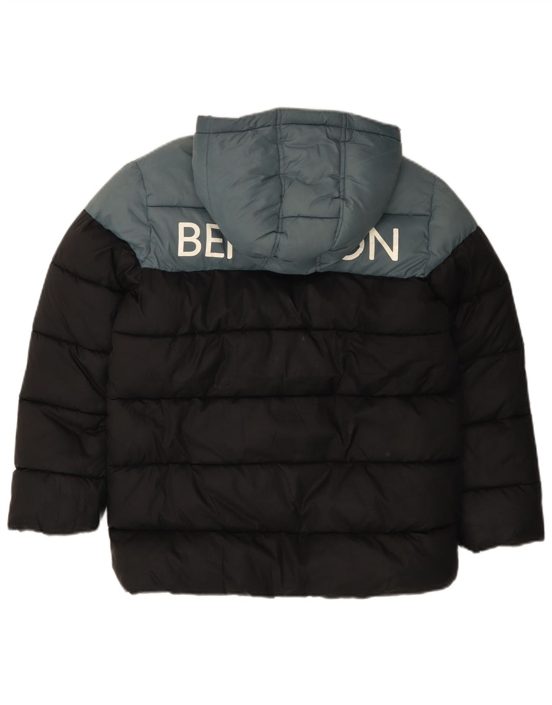BENETTON Chaqueta acolchada con estampado gráfico para niños 10-11 años XL Negro Colorblock