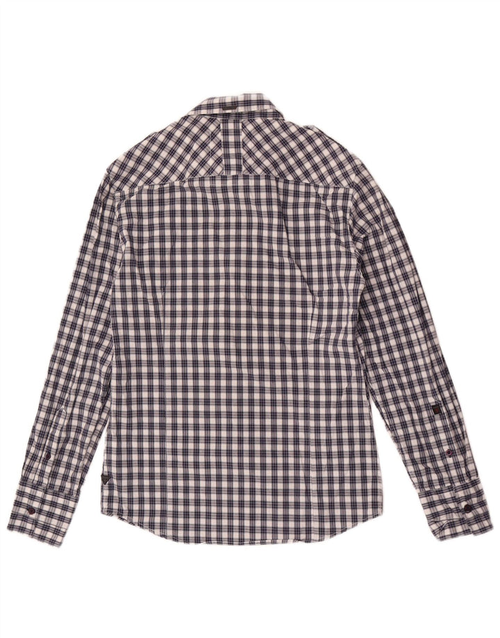 Camisa Guess Hombre Small Azul Cuadros Algodón