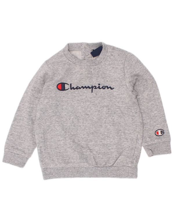 Champion Sudadera gráfica para bebés de 9 a 12 meses, talla pequeña, color gris moteado