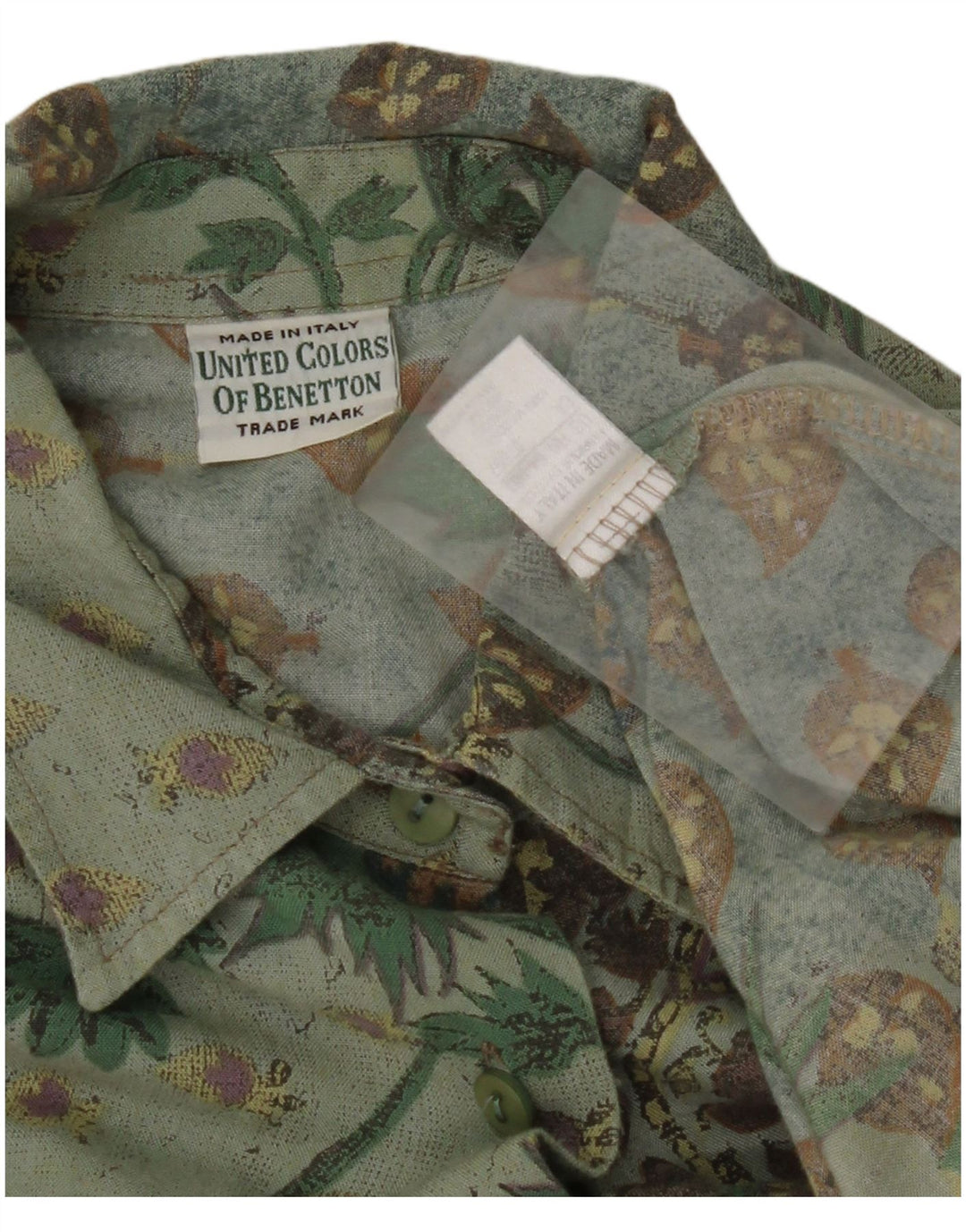 BENETTON Camisa Mujer ES 40 XL Viscosa Floral Verde