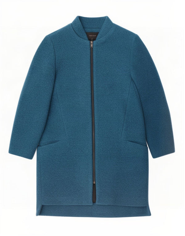 Zara Mujer Abrigo UK 44 Medio Azul Marino Poliéster