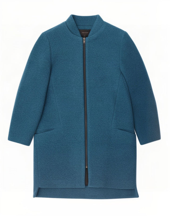 Zara Mujer Abrigo UK 44 Medio Azul Marino Poliéster