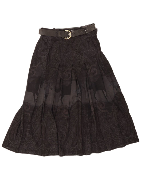 Vintage mujer cintura alta falda acampanada IT 46 Grande W28 Negro Paisley