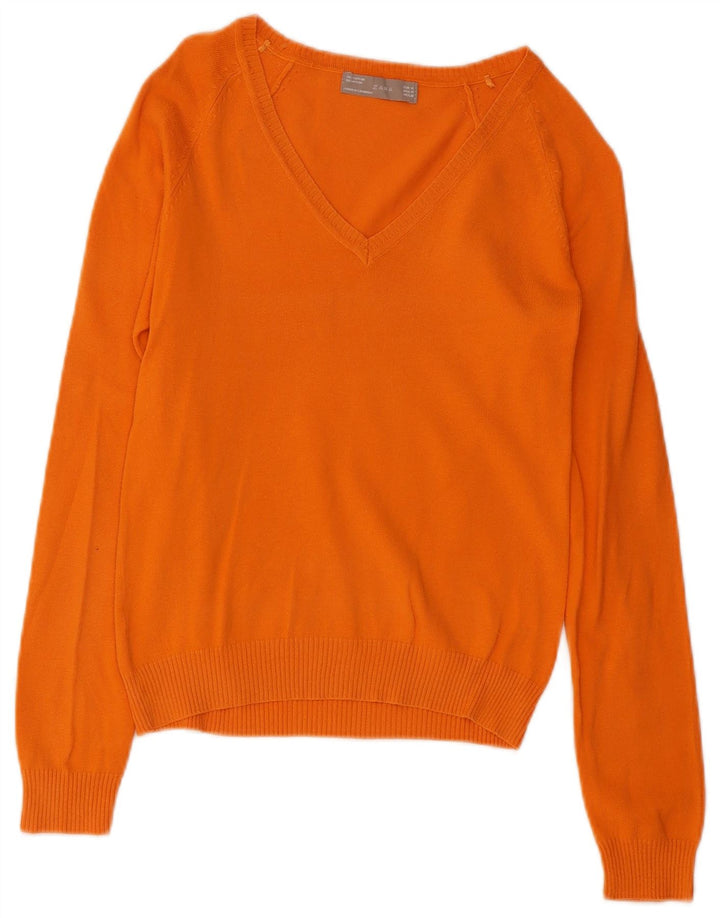 Zara - Jersey con cuello en V para mujer, talla 40, algodón naranja mediano