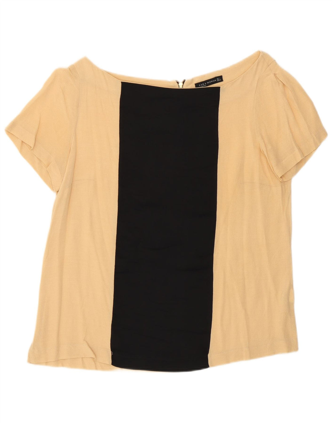 Zara Mujer Blusa Top UK 46 Large Beige Colourblock Viscosa