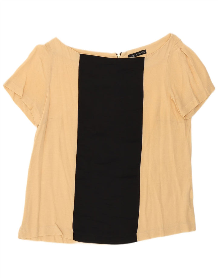 Zara Mujer Blusa Top UK 46 Large Beige Colourblock Viscosa