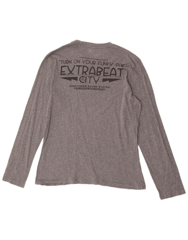 Benetton Hombre Top Gráfico Manga Larga De Algodón Gris Medio