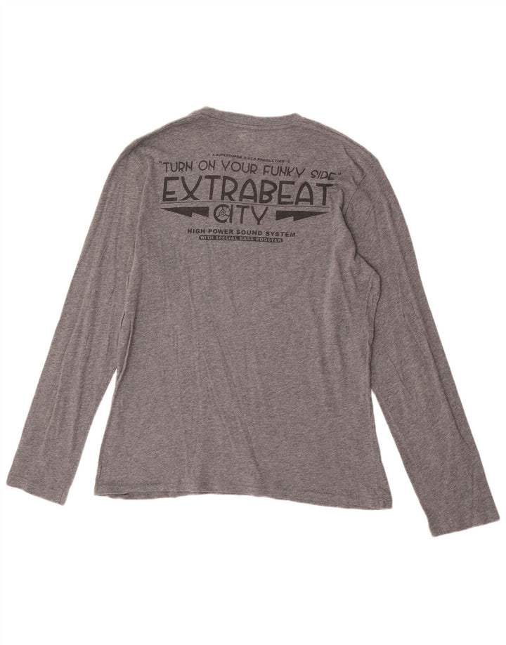 Benetton Hombre Top Gráfico Manga Larga De Algodón Gris Medio