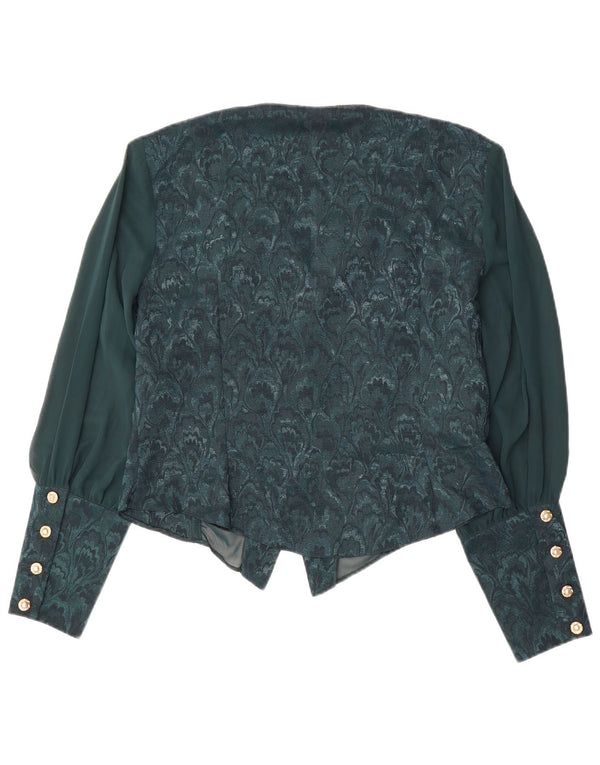 VINTAGE Blusa camisa mujer Reino Unido 18 XL Poliéster floral verde