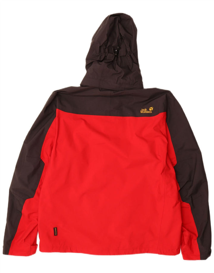 JACK WOLFSKIN Chaqueta impermeable con capucha para hombre UK 40/42 Large Red Colourblock