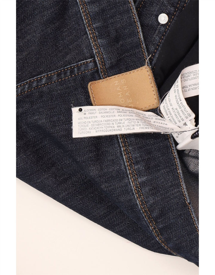 Zara Mujer Crop Denim Chaqueta UK 12 Medio Azul Marino Algodón