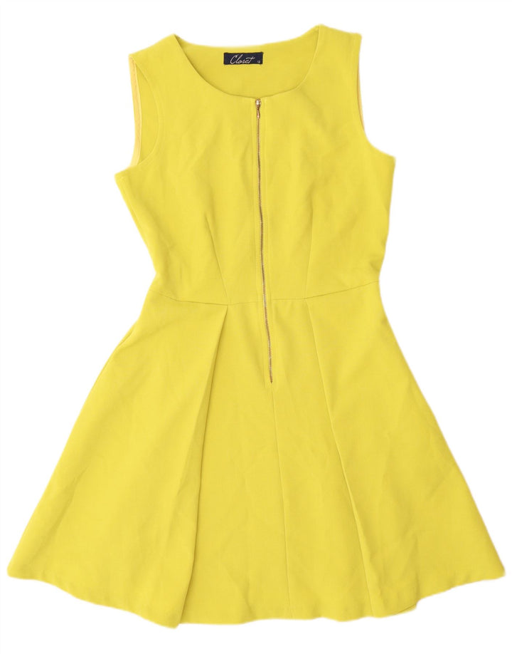 CLOSET Vestido acampanado sin mangas para mujer UK 40 Poliéster amarillo medio