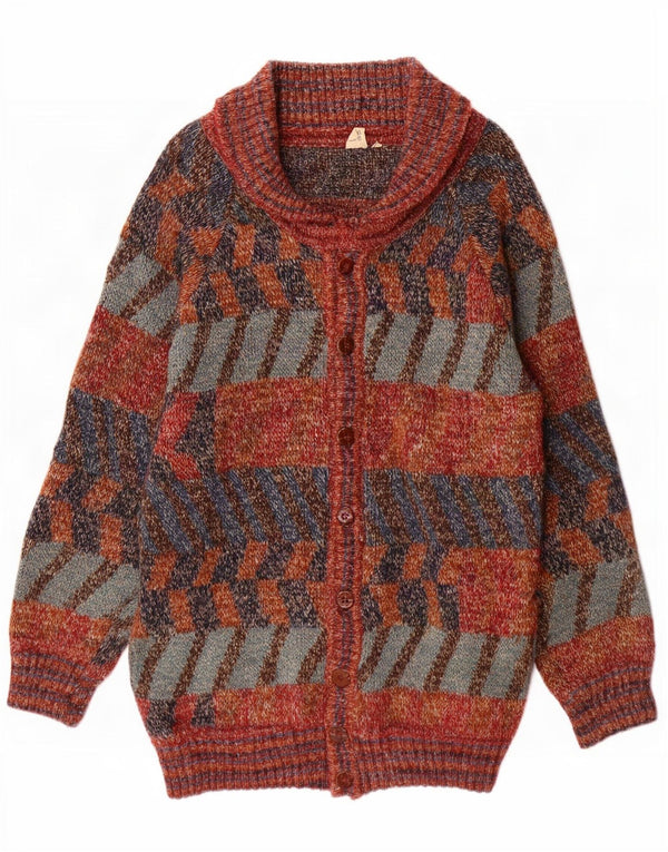 Vintage hombres longline cardigan suéter grande multicolor lana geométrica