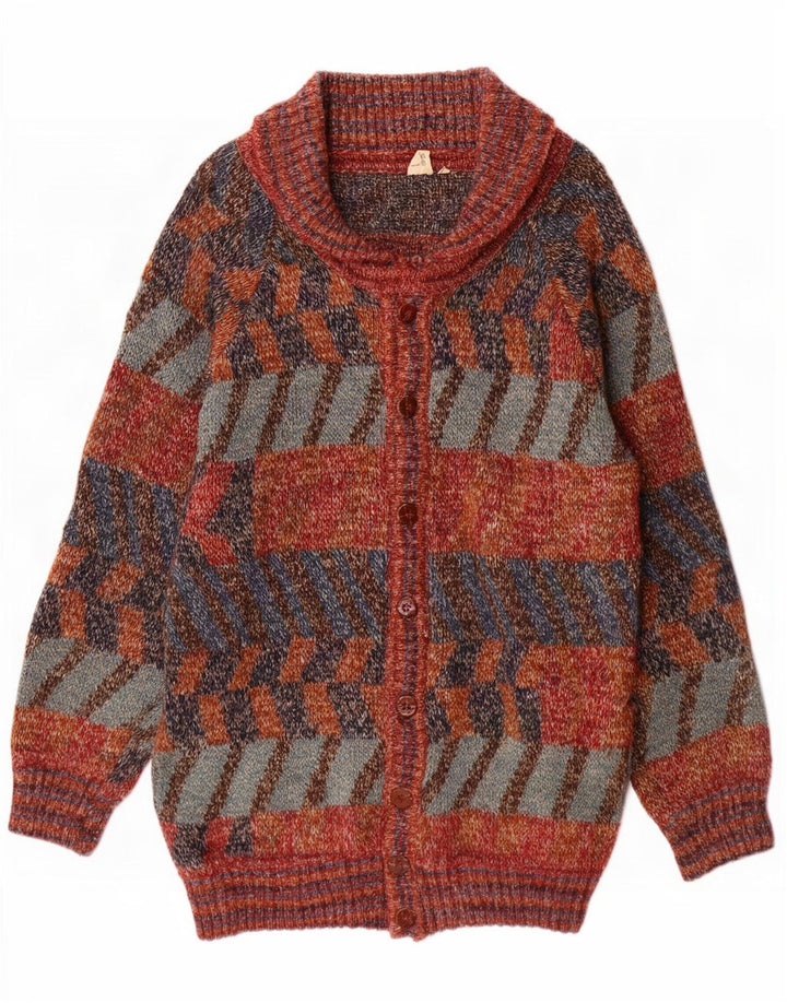 Vintage hombres longline cardigan suéter grande multicolor lana geométrica