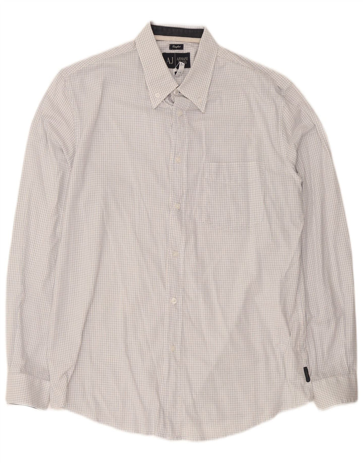 Armani Jeans Camisa Comfort Fit para hombre de algodón a cuadros blancos grandes