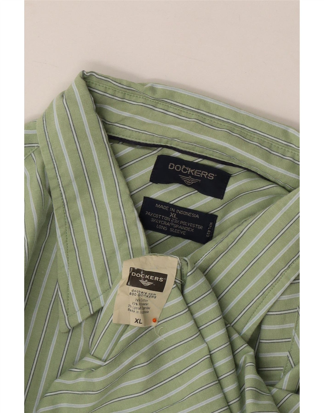 DOCKERS Camisa Hombre XL Algodón Rayas Verdes