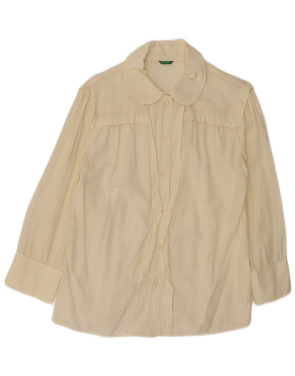 Benetton Blusa Camisera Mujer UK 44 Large Blanco Roto