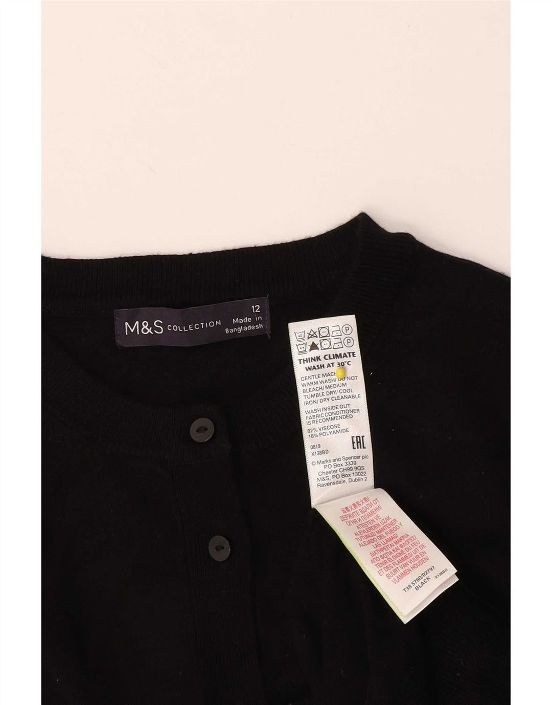 Marks & Spencer Suéter tipo cárdigan corto para mujer UK 42 Viscosa negra mediana