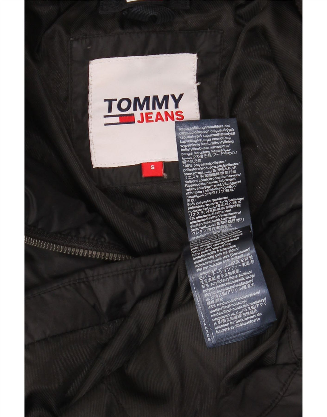 Tommy Hilfiger Abrigo acolchado con capucha para mujer UK 10 Small Poliéster negro