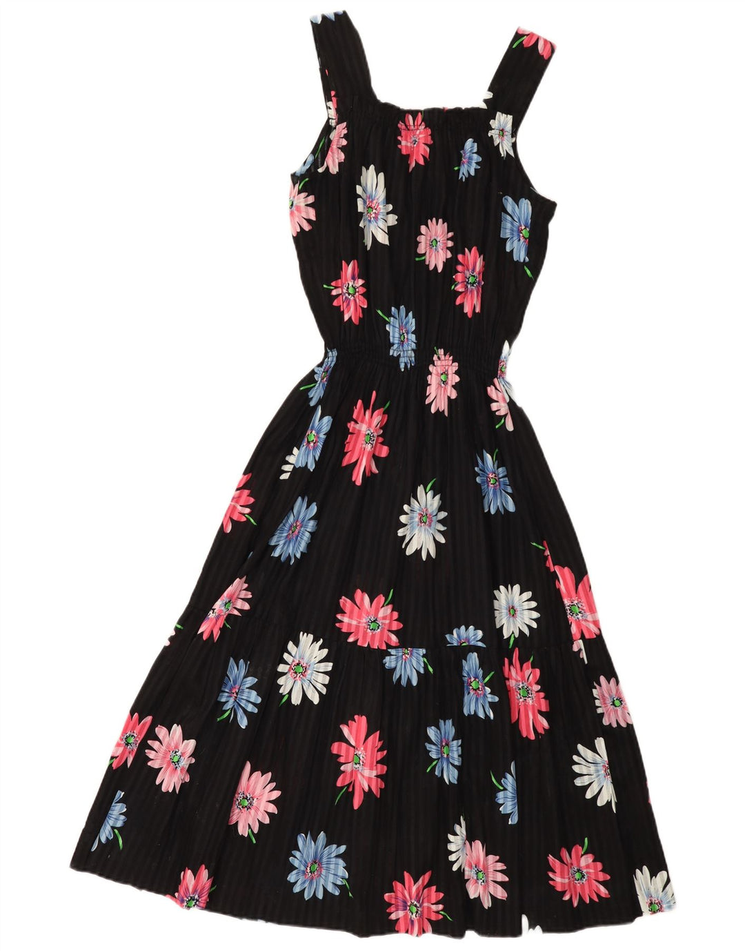 Vintage mujer Sundress Reino Unido 12 Medio Negro Floral