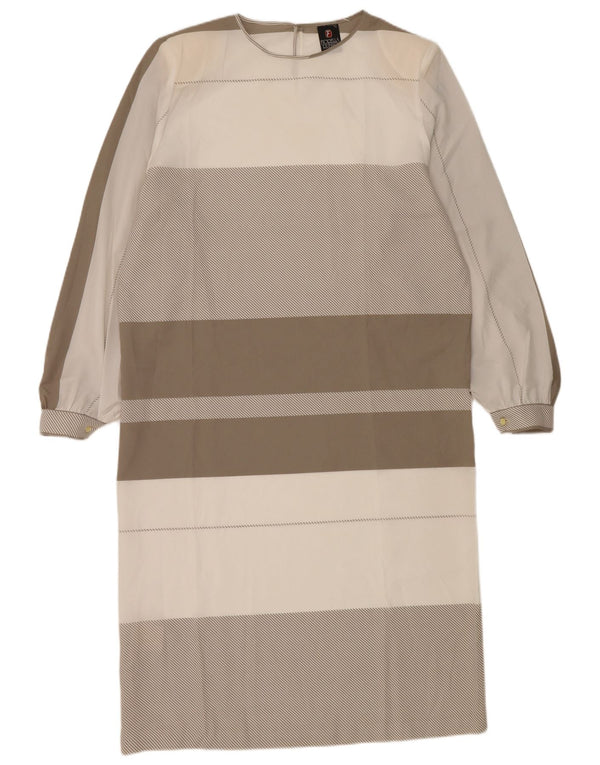 Fiorella Rubino Vestido recto de manga larga para mujer UK 46 Grande gris a rayas