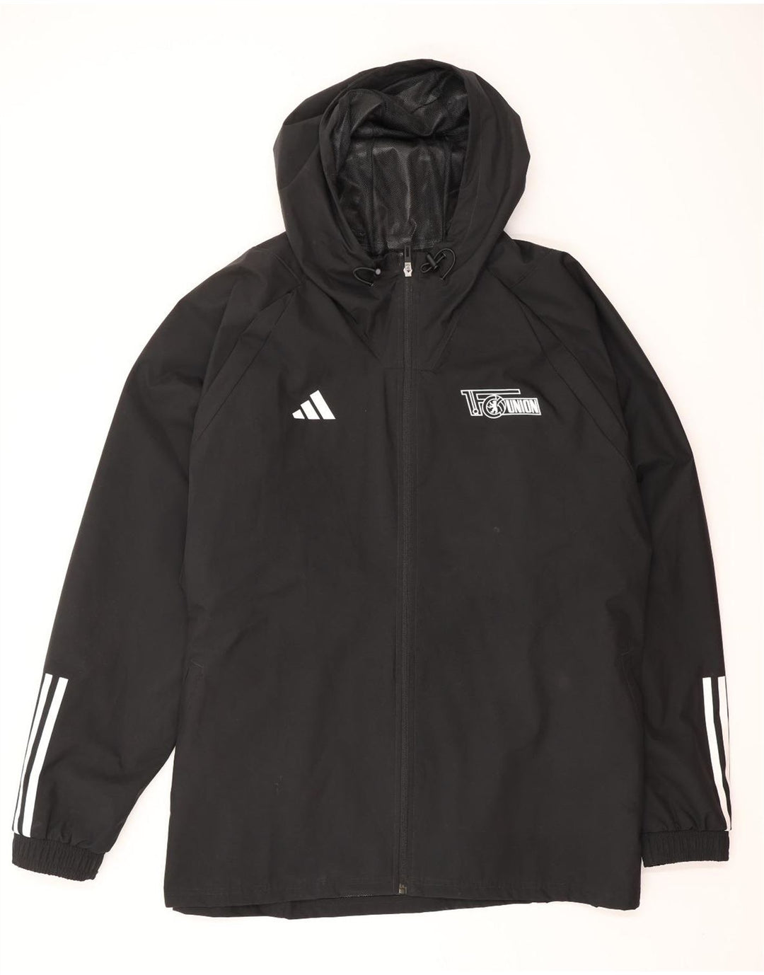 ADIDAS Chaqueta impermeable con capucha gráfica para hombre UK 46 3XL Poliéster negro