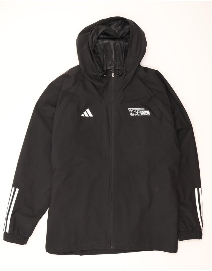 ADIDAS Chaqueta impermeable con capucha gráfica para hombre UK 46 3XL Poliéster negro