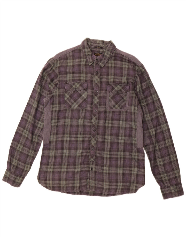 ALL SAINTS Camisa de franela ajustada a cuadros para hombre Poliéster a cuadros gris grande