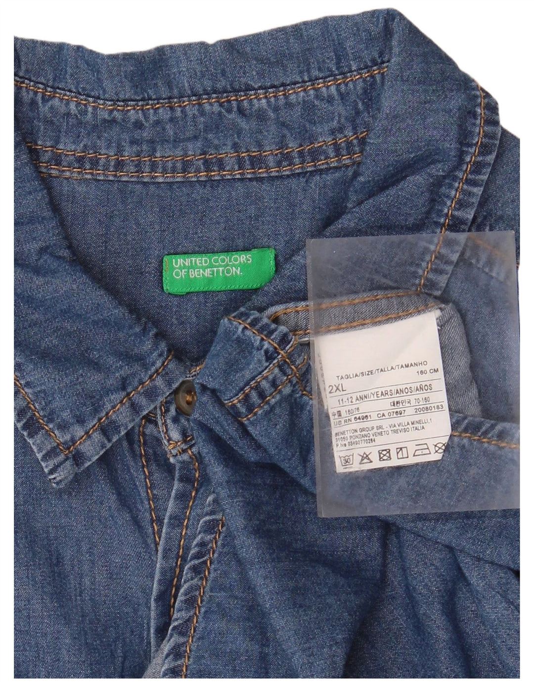 BENETTON Camisa Vaquera Niño 11-12 Años 2XL Azul Algodón