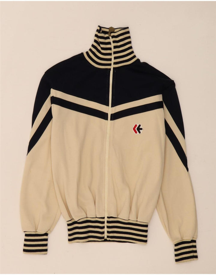 Vintage mujer chándal top chaqueta Reino Unido 14 medio beige colorblock