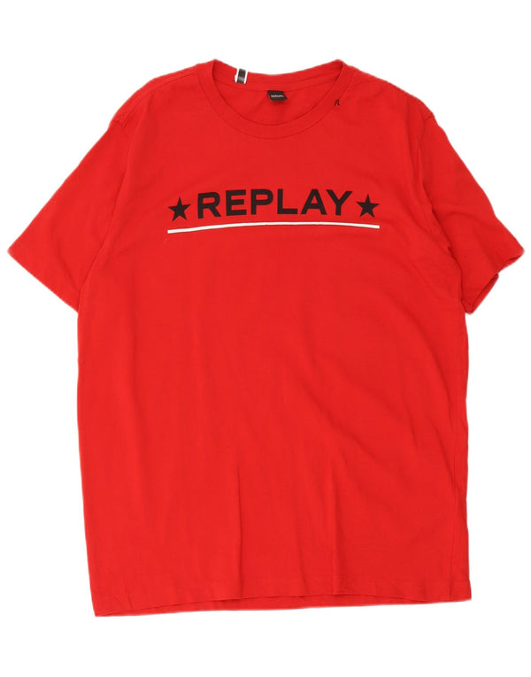 Replay Mens Graphic T-Shirt Top XL Red Cotton