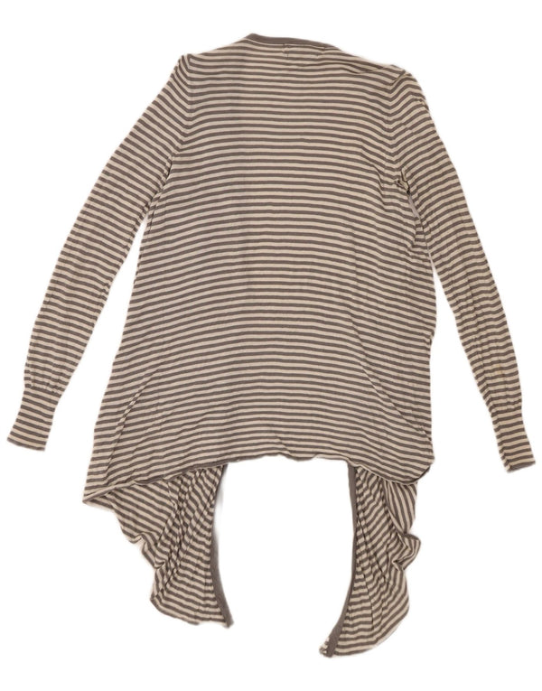 Zara Mujeres Longline Asimétrico Cardigan Suéter UK 42 Gris Medio Rayas
