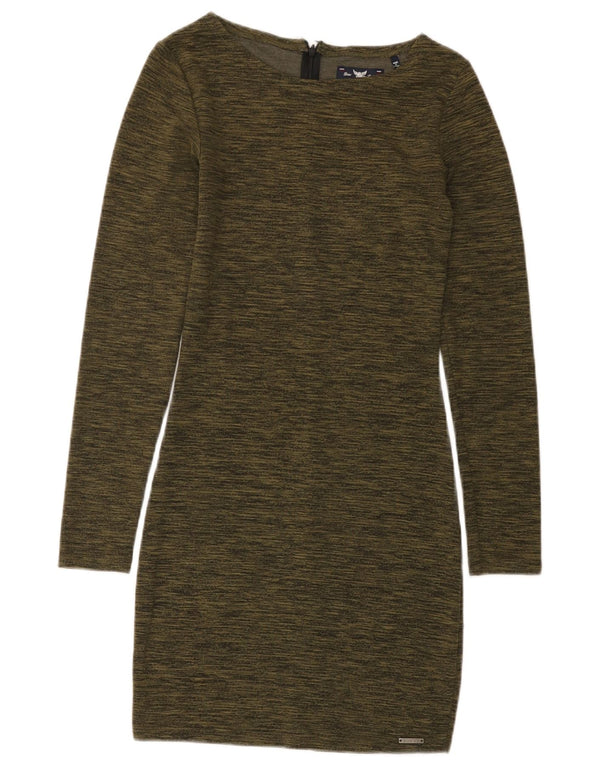 Superdry Vestido tubo de manga larga para mujer UK 4 XS Viscosa moteada de color caqui