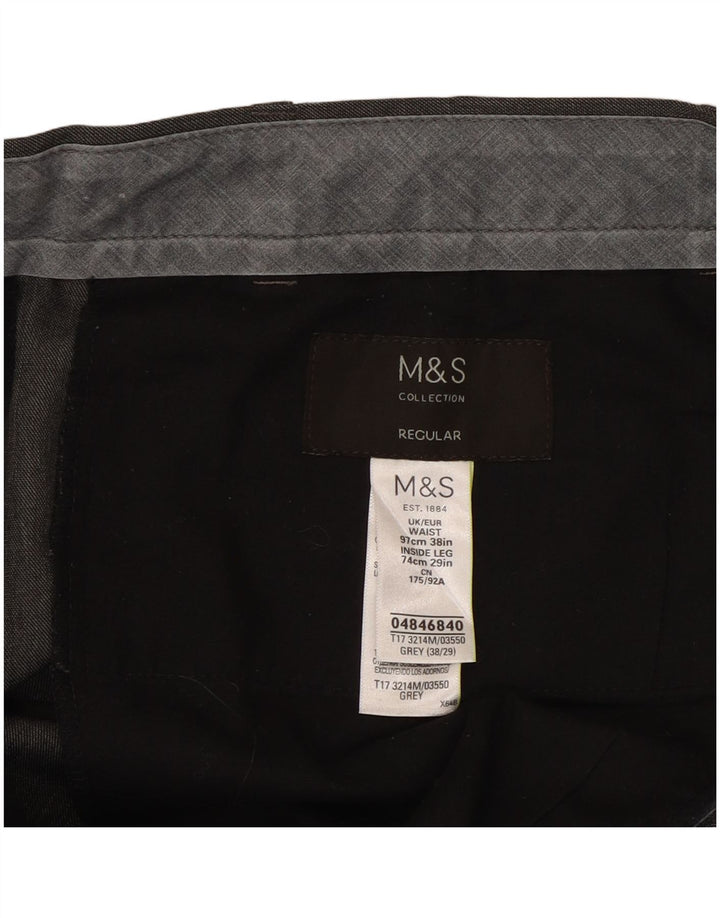 Marks & Spencer Pantalón de traje regular para hombre W38 L29 Poliéster gris