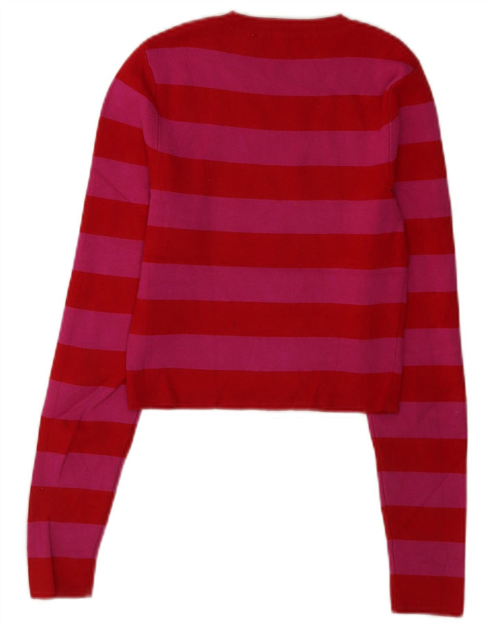 Zara Mujer Crop Top Manga Larga UK 42 Viscosa Rayas Roja Mediana