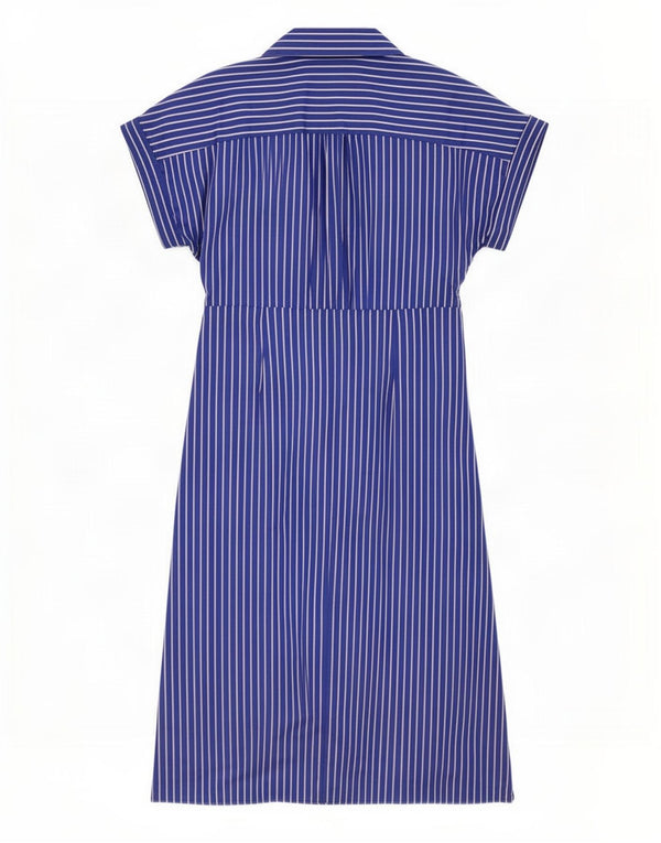 Zara Vestido Camisero De Manga Corta Para Mujer UK 46 Grande Algodón Azul A Rayas