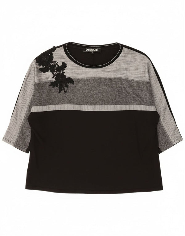 Desigual Mujer Camiseta Gráfica Top UK 46 Grande Negro Colorblock Algodón