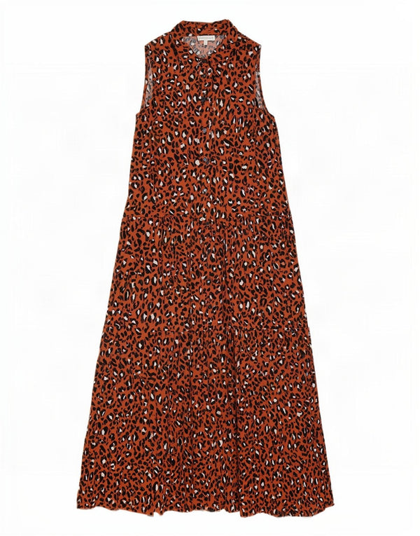 Warehouse Vestido largo sin mangas para mujer UK 40 Small Marrón Estampado animal
