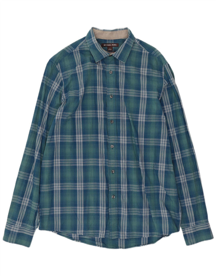 Michael Kors Camisa de corte clásico para hombre de algodón a cuadros azules grandes