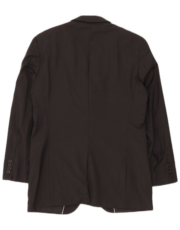 Vintage mujer 2 botones Blazer chaqueta US 40 grande negro virgen lana