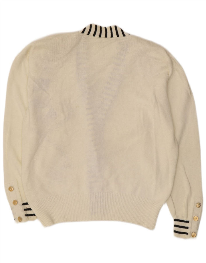 Vintage mujer gráfico cardigan suéter EU 40/42 algodón blanco medio