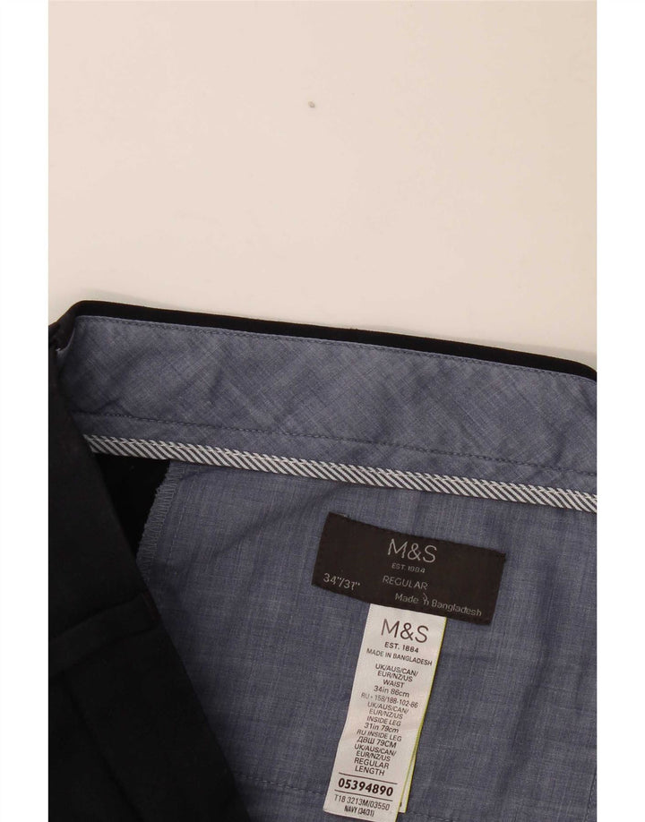 Marks & Spencer Pantalón de traje regular recto para hombre W34 L31 Azul marino